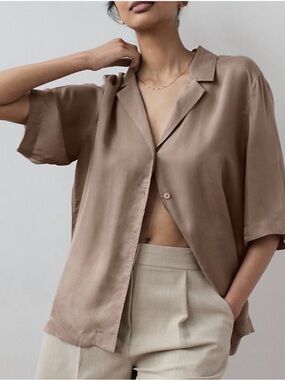 Aritzia Light Brown Satin Top